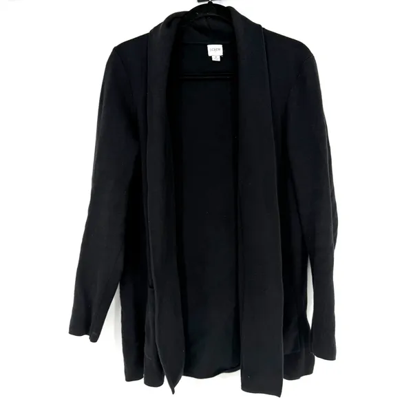 J.Crew Chelsea Cardigan Womens Large Black Open Front Knit Longline Sweater - Image 3