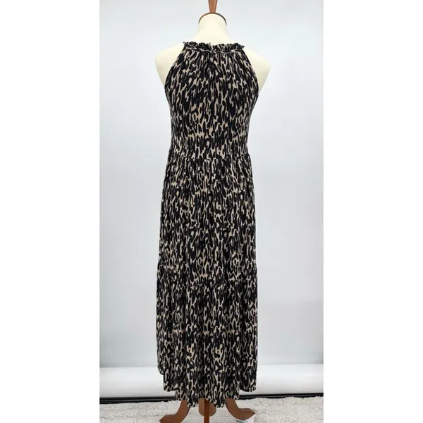 NA-KD Halter Animal Print Maxi Dress Black Tan Leopard Viscose Flowy Boho Size 4 - Image 2