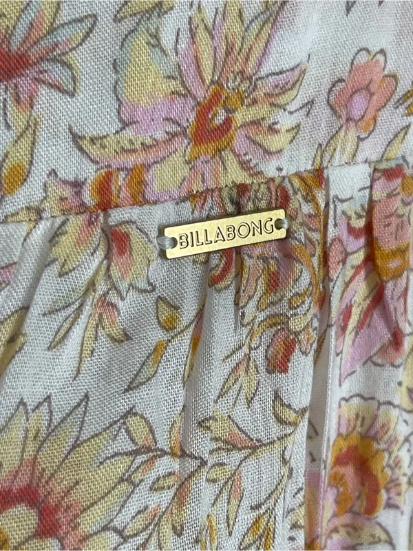 BILLABONG Boho Floral Tie-Neck Peasant Top Sz S - Image 5