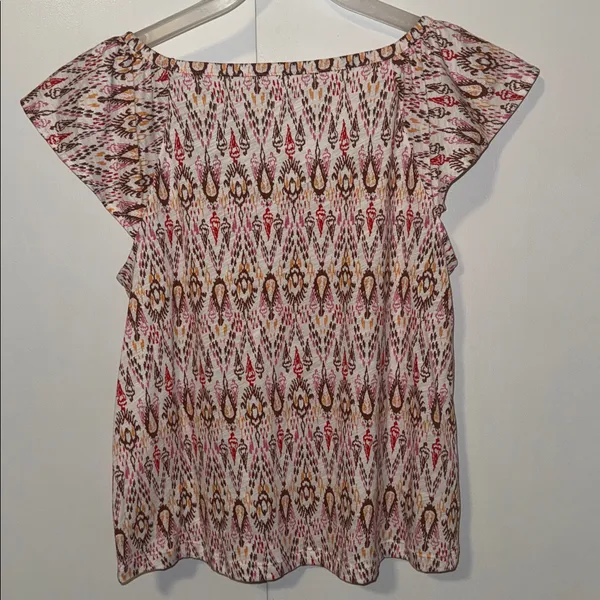 LOFT Boho Print Cotton Tee Short Flutter Sleeve T-Shirt Women’s Medium M - Image 8