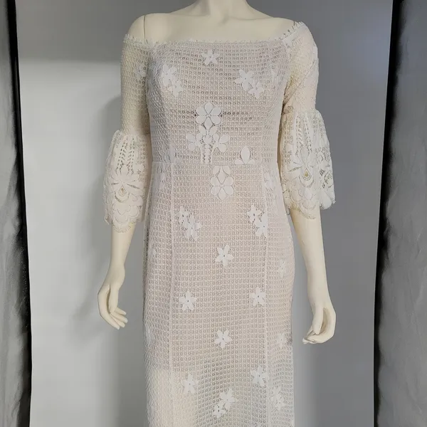 The Room Lace Dress Juniors L Ivory Off Shoulder Bell Sleeve Bridal Graduation - Image 7