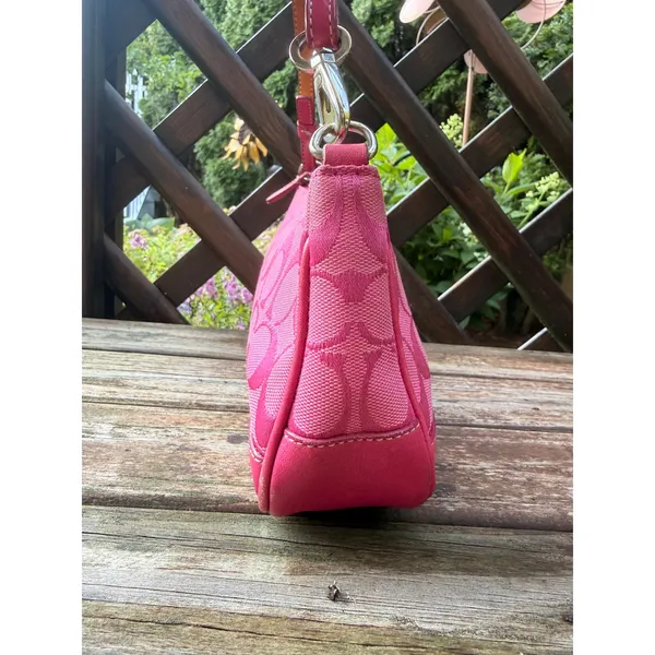 Coach Hot Pink Signature C Jacquard‎ Small Demi Baguette Shoulder Bag 6094 - Image 4