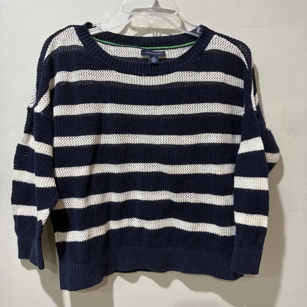 Tommy Hilfiger Knitted Top Large Women Navy Blue White Striped‎ Knit Lightweight - Image 2