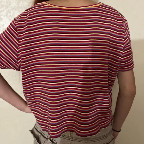 Stylish Striped Short Sleeve Top in Red and Yellow - Image 2