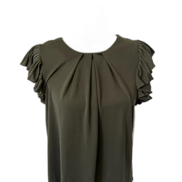 Ann Taylor | Dark Green Flutter Sleeve Blouse Size Small Keyhole Back - Image 2