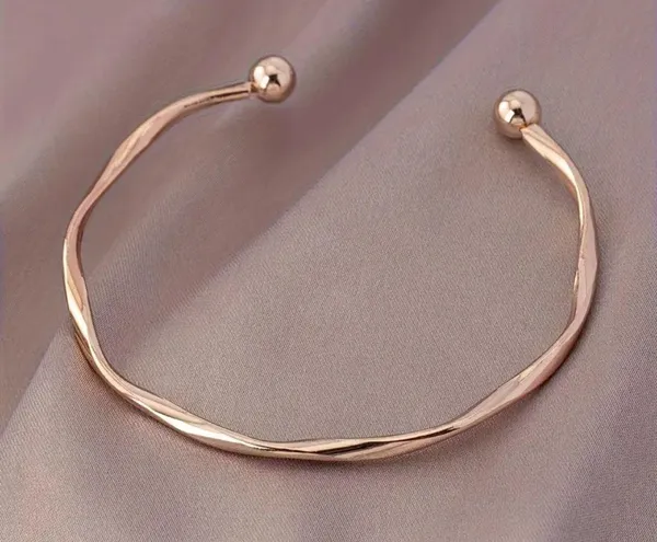 Elegant Twisted Cuff Bangle Adjustable, Simple , Chic Open Design Jewelry Gold - Image 2