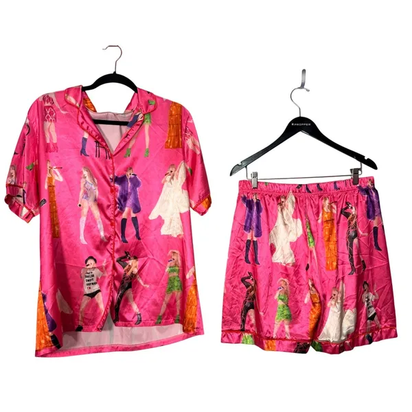 Womens Pink Satin-like Pajama‎ Set Shorts Sleepwear Loungewear XL Taylor Fashion - Image 4