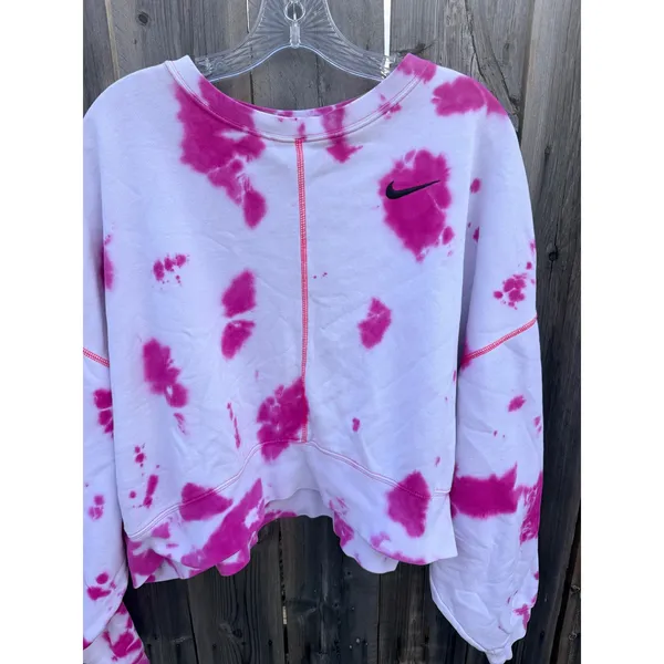 Nike $110 Women's Sportswear Oversized Fleece White Pink Tie-Dye Crew Sweatshirt - Image 3