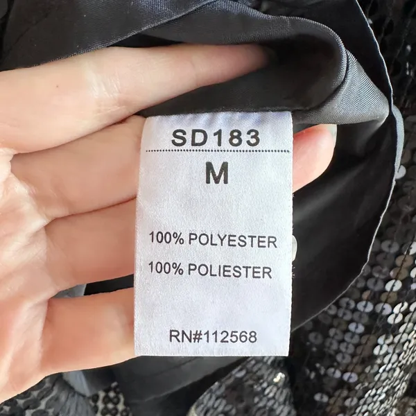 Miss Me Beaded Neck Sequin Mini Y2K Cocktail Dress, Black/Silver, Size Medium - Image 12