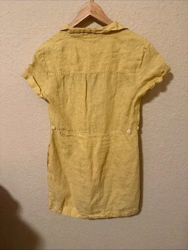 Free People Yellow Button-Front Linen Mini Dress - Image 3