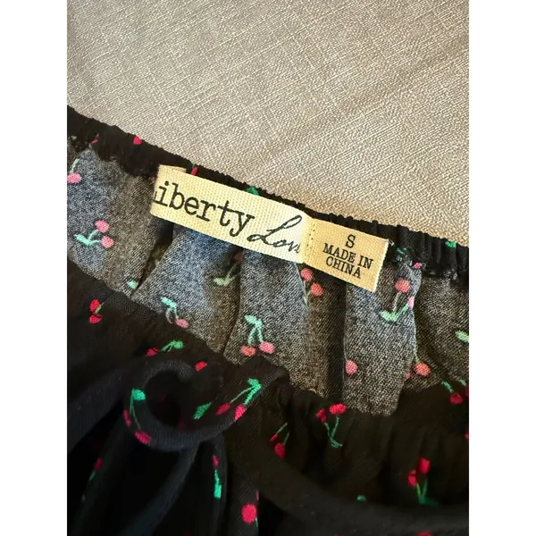 Liberty Love Womens Black‎ Cherry Print Smocked Waist Wide Leg Jumpsuit Small - Image 6