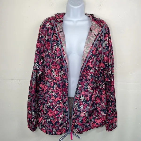 Columbia Windbreaker Light Jacket Full Zip Pink Camouflage size Large - Image 11