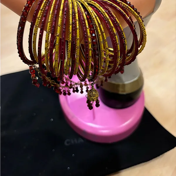 Elegant Gold and Blue Bangles set+Red Gold Bangles,EYECATCHING studded bangles Size XXS - Image 2