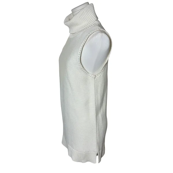 Crew Ivory Cotton Knit Sleeveless Turtleneck Sweater Side Slit Size S - Image 4