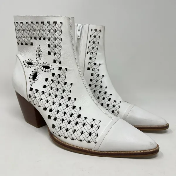 Matisse Bello‎ White Lattice Leather Lasercut Boots Size 8.5 Zip Ankle Booties - Image 2