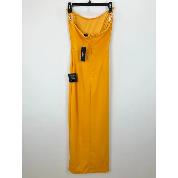 Lulus Malia Golden Yellow Ruched Strapless Maxi Dress Formal Evening Small NWT - Image 8
