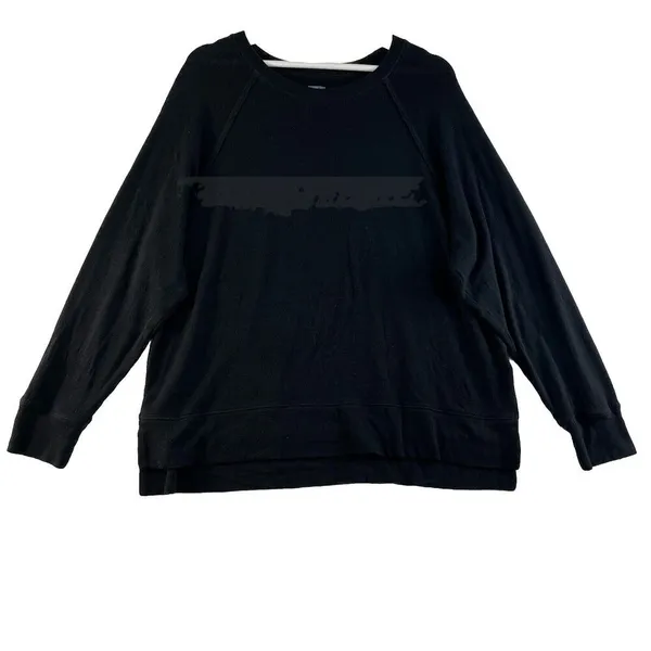 AE Aerie Small‎ Sweatshirt Oversized Inside Out Crew Neck Side Slits Tunic Black - Image 2