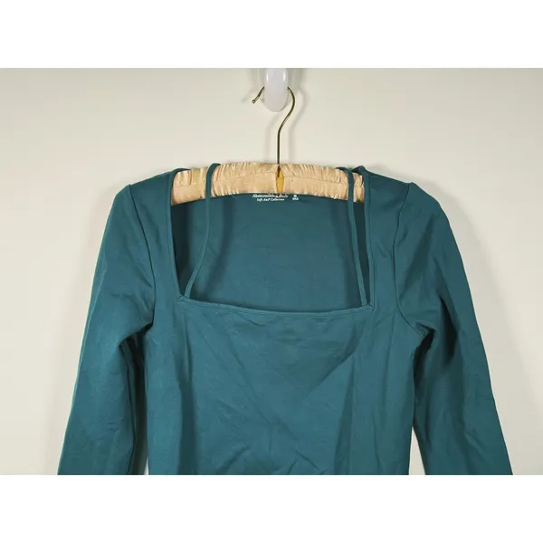 Abercrombie Long Sleeve Strappy Square Neck Top Size M Green Y2K Indie Sleaze - Image 5