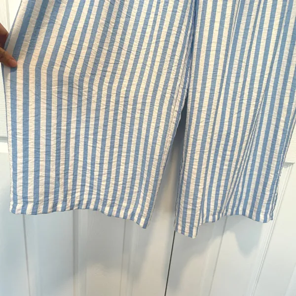 PrettyGarden Wide Leg Striped Drawstring Pants Elastic Waist Blue White Size XXL - Image 9