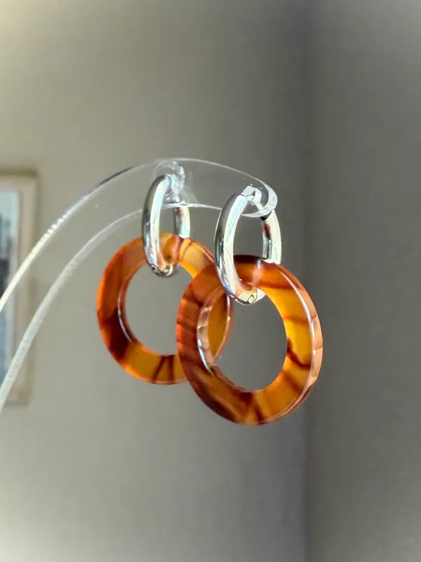 Handmade tortoiseshell circle simple minimalist hoop earrings💛 - Image 4