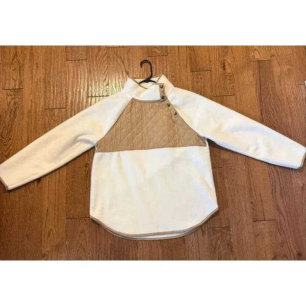 J.Crew white fleece quilted snap neck asymmetrical sweater M - Image 6