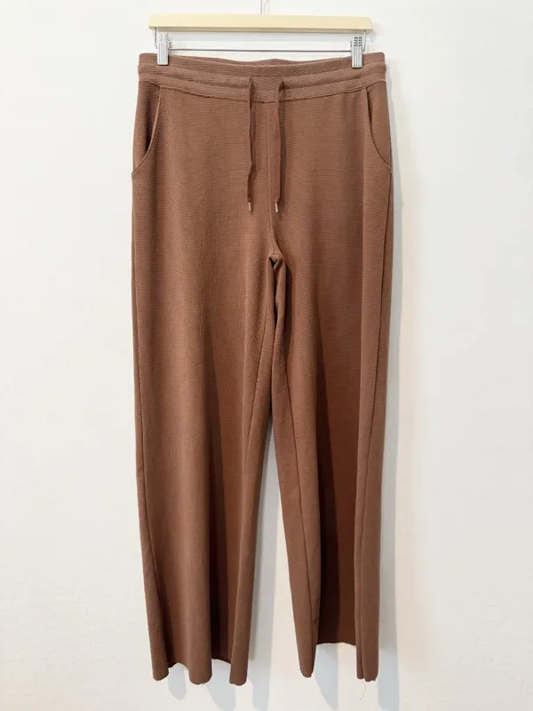 American Tall Waffle Knit Wide Leg Pants Size Medium Extra Tall Brown Lounge - Image 2