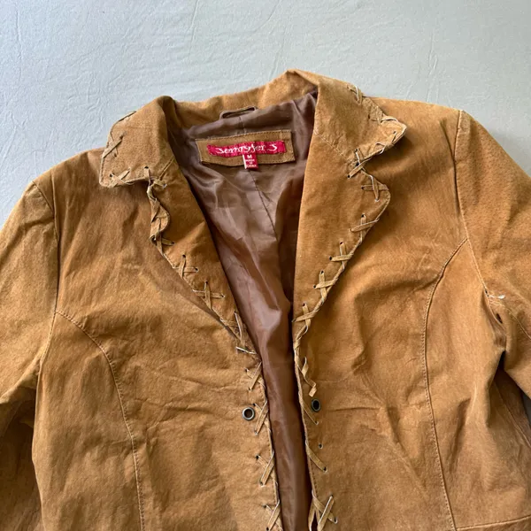 Vintage Jennyfer J Whipstitch Suede Leather Jacket - Image 7