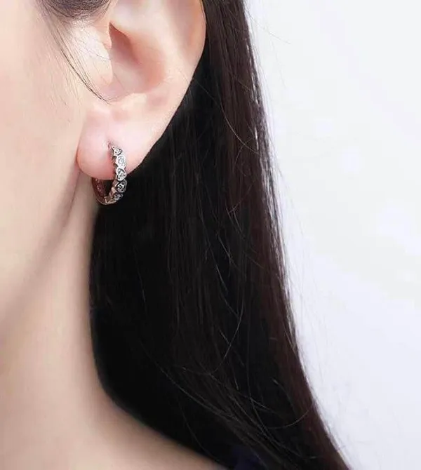 925 Silver Plated CZ Love Heart Silver Hoop Earrings for Women - Image 5