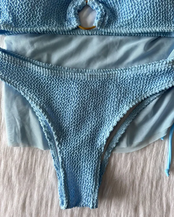 NWOT 3 Piece Baby Blue Textured Bikini Set - Image 5