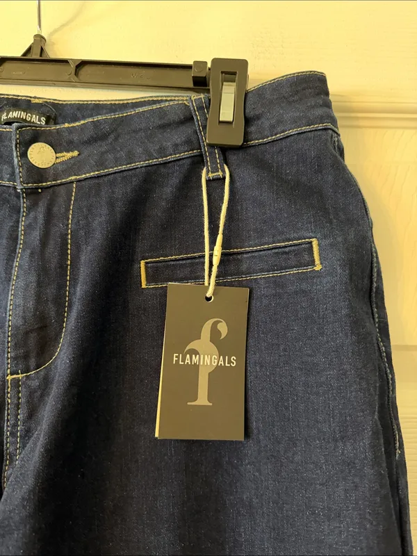 FLAMINGALS Dark Blue Wide-Leg Women's Jeans size XL brand new inseam 30” - Image 3