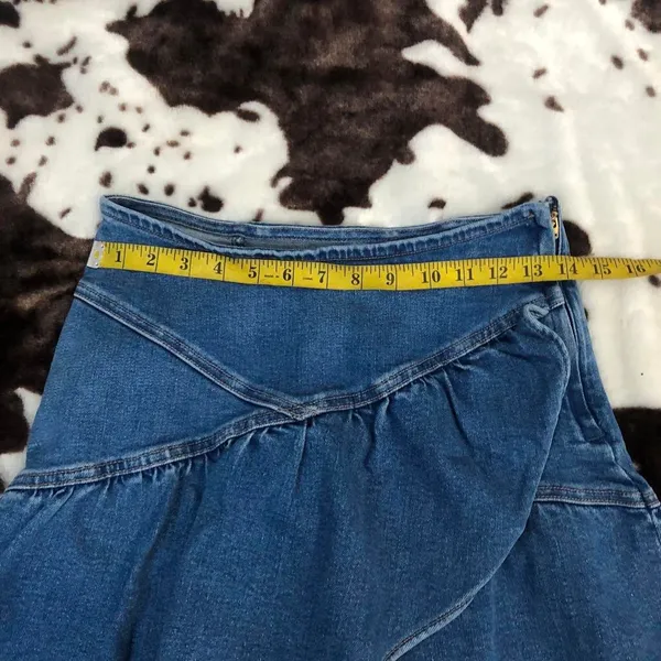 MOTHER The Minx Ruffled Denim Mini Skirt in Layover Jean Denim Asymmetrical Ruffles Pleats New w/o tag Sz 28 - Measurement in pics - Image 7