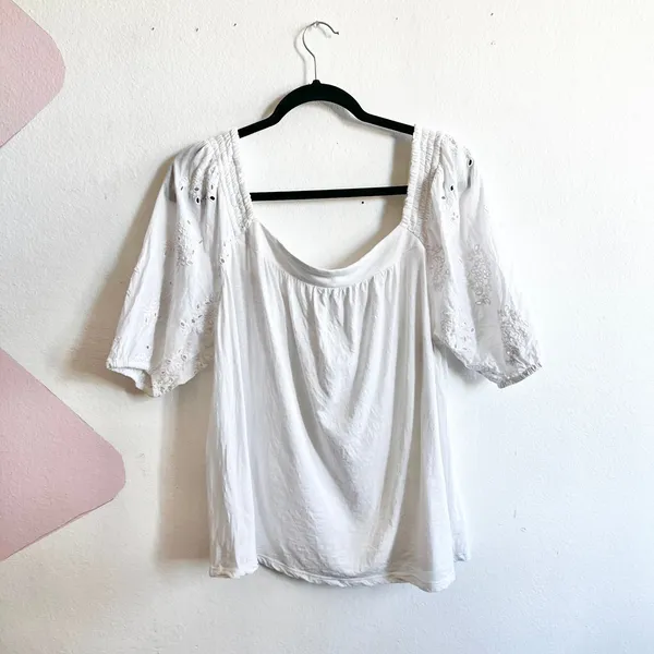 Lucky Brand Eyelet Top‎ Puff Sleeve Peasant Cottagecore Romantic XL - Image 2