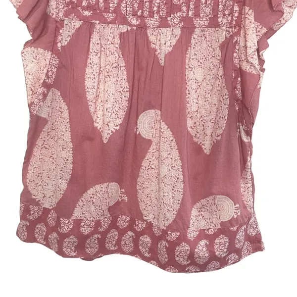 WONDERLY Dusty Rose Paisley Flutter‎ Sleeve Cotton Top, Small - Image 5