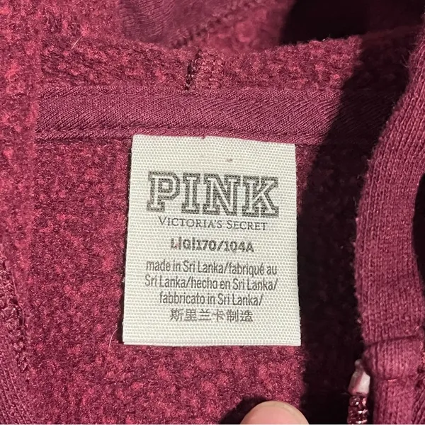 Victoria’s Secret PINK Burgundy Maroon Zip-Up Hoodie; Large Women’s - Image 4