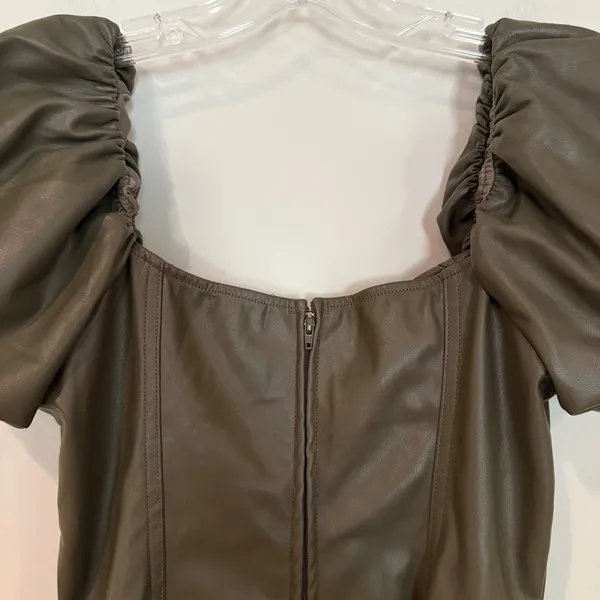 Miami‎ Francesca's Angela Vegan Leather Mini Dress Women's Small Olive Coquette - Image 11