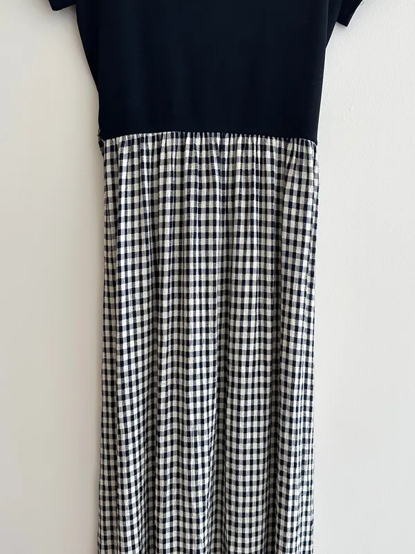 Panáche Vintage Gingham Print Belted Midi Dress, Black/Cream, Size 8 - Image 3