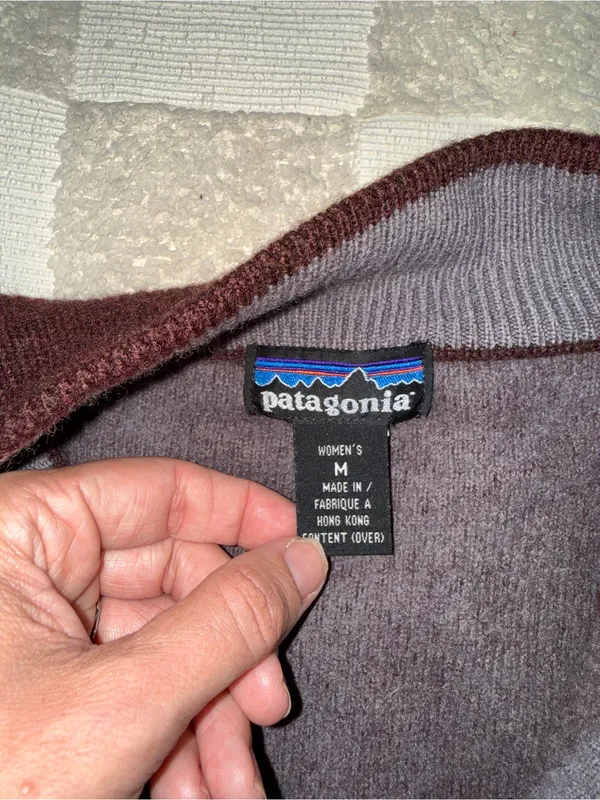 Patagonia Lowland Cardigan 100% Wool Full Zip Jacket Maroon Womens Size M - Image 3