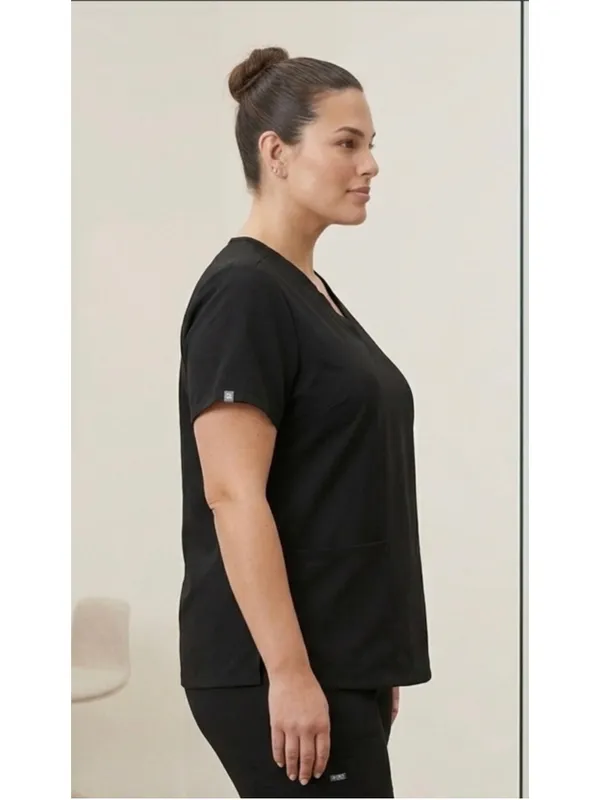 FIGS Black Technical Collection Catarina Scrub Top Women’s Size L V-Neck 2-Pocke - Image 2