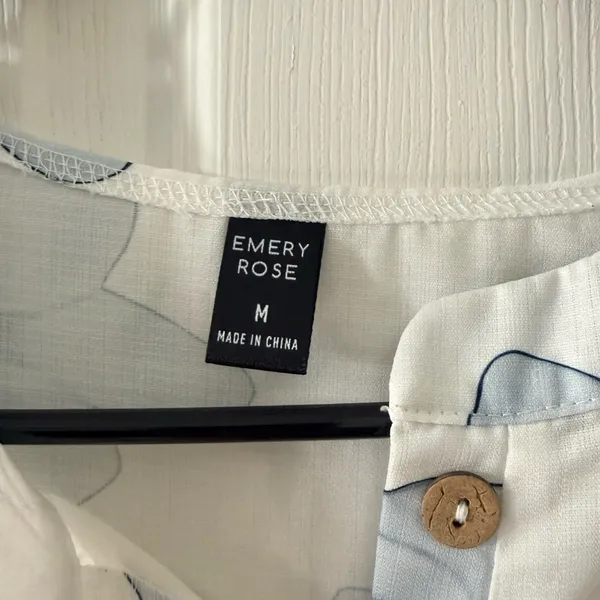 Floral Button-Up Blouse - White and Blue - Image 3