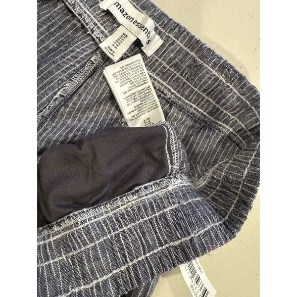 NEW Amazon Essentials Pants Medium Striped Elastic Travel Linen Cotton Cottage - Image 3