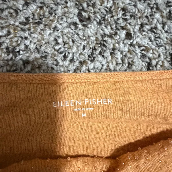 Eileen Fisher Womens Medium Orange Beaded Cowl Neck 100% Linen Boxy Top Blouse - Image 2