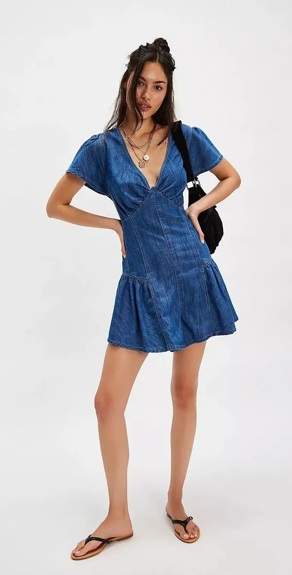 NWT Free People Mia Denim Blue Playsuit. Size Medium - Image 3