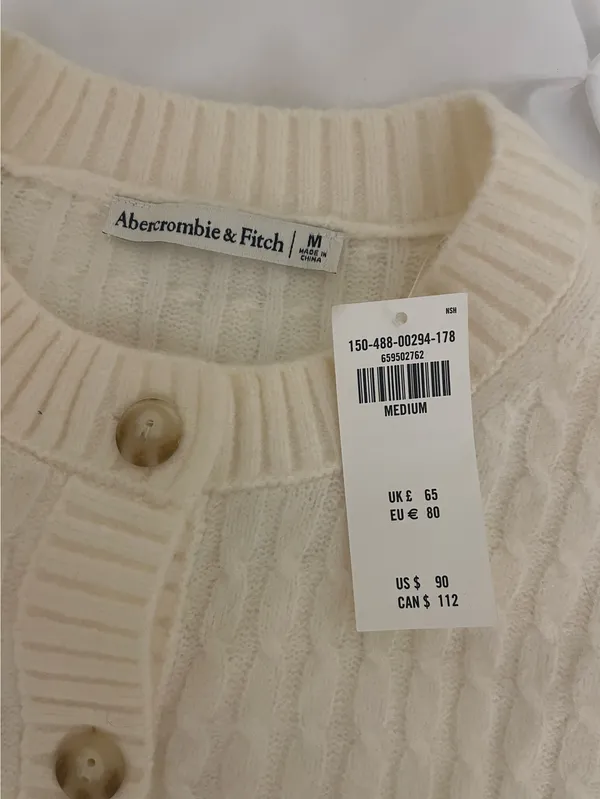Abercrombie & Fitch Cream Button-Up Cardigan - Image 2