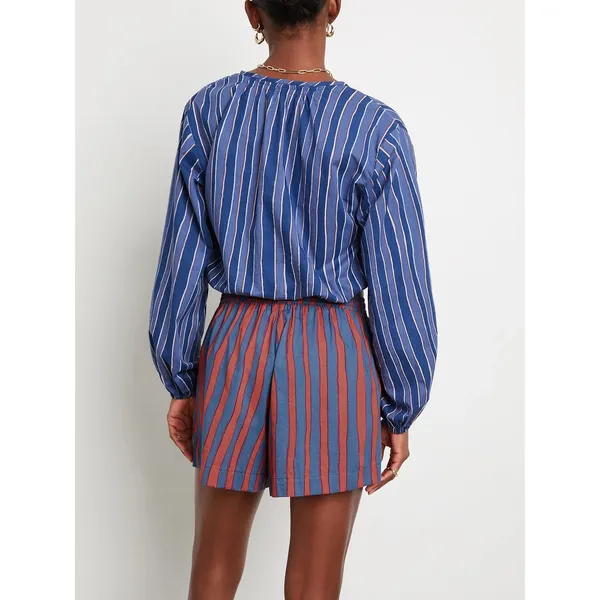NATALIE MARTIN Amelia Top Batik Stripe Navy Cotton Tassel Tie Blouse Top Small - Image 8