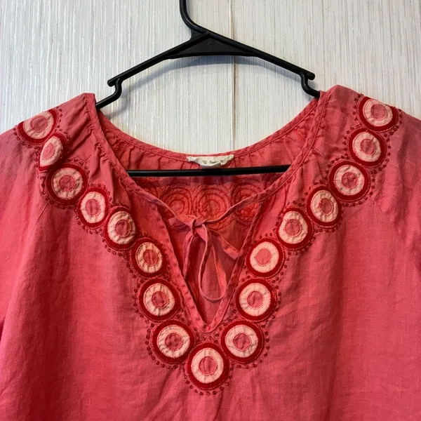 J. Crew Vintage closet Coral Embroidered boho Blouse top 4‎ - Image 3