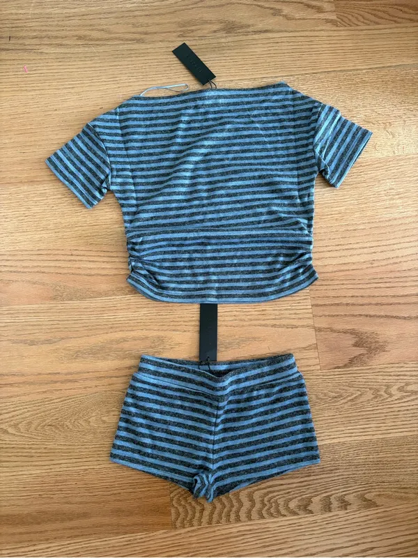 Lioness Striped Two-Piece Shorts Set - Blue/Gray - Image 2