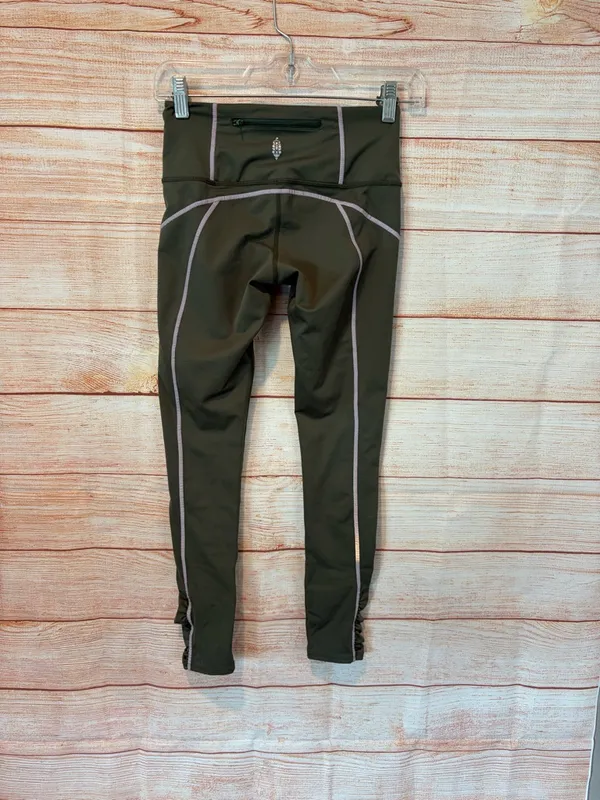 Free People FP Movement Olive Green Leggings with Pink Accent Stitching - Image 2
