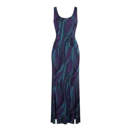 Women Unitard Maxi Dress Size S Ballroom Leotard Split Dress Purple Glitter - Image 2