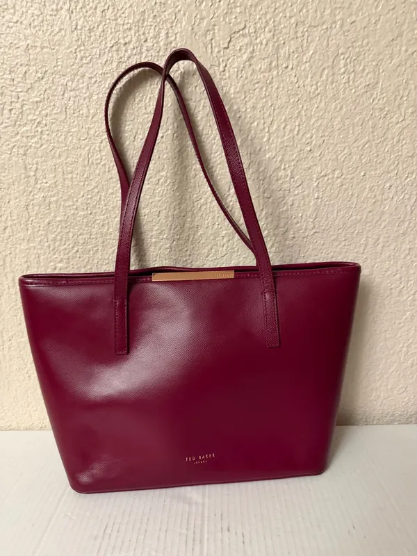 Ted Baker Burgundy Tote Bag Large Structured Shoulder Handbag - Image 17