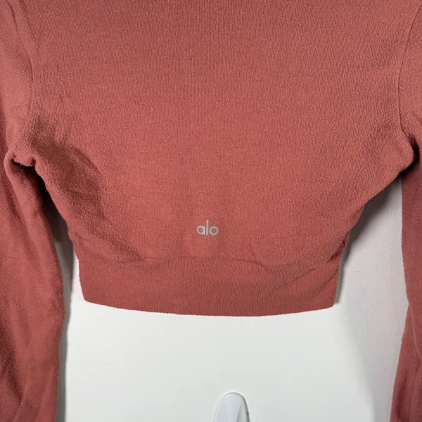 Alo Yoga Alolux Cropped Me Time Cardigan Button Front Terracotta Womens Small? - Image 6
